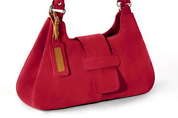 Cardinal red women's dress handbag, matching pumps and belts. Front view - Florence KOOIJMAN